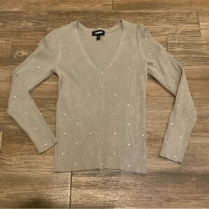 Express Tan Fitted Embellished Blouse
